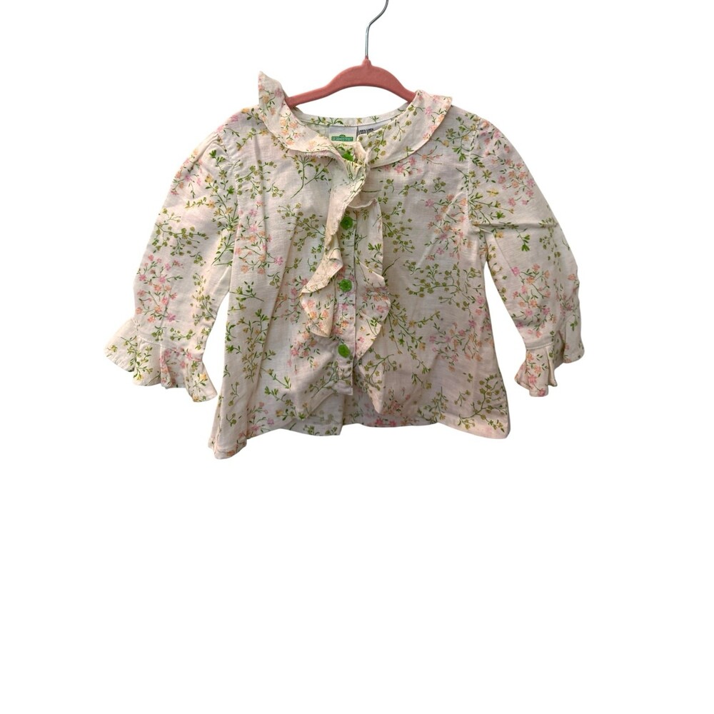 Vintage Y2K Sesame Street Girls Floral Ruffle Tie Front Top Shirt 3T
